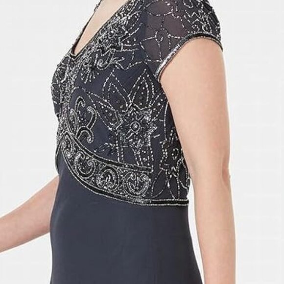 J Kara Women's Cap V-Neck Beaded Dress - Picture 2 of 9